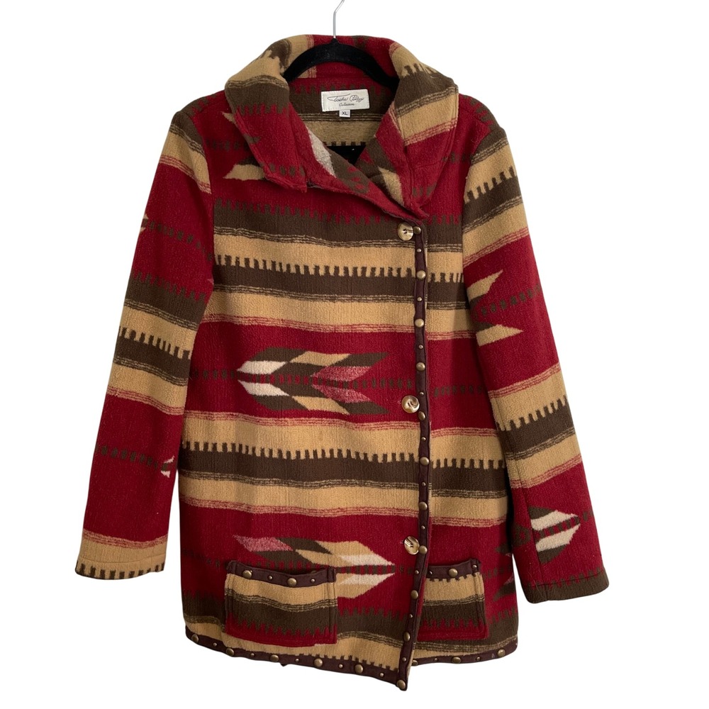 Tasha Polizzi Southwestern Blanket Coat Red Studded XL Cowgirl Western Jacket